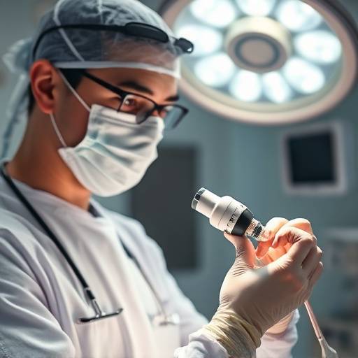 Still from a training video for a new medical device, showing a surgeon demonstrating the proper usage of the device in a simulated surgical environment.